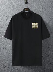 Manfinity LEGND Men Casual Letter Graphic Drop Shoulder Tee - Black - View 3