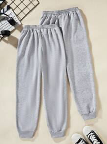 SHEIN Boys' Casual Smiling Face Printed Sweatpants - Light Grey - View 2