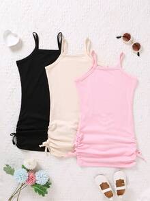 SHEIN 3入組小女孩純色百褶帶裝飾連帽裙 - 彩色 - 查看 2
