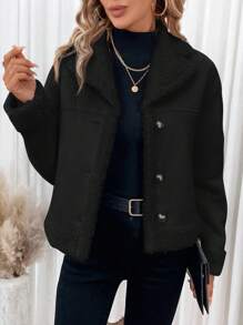 SHEIN Frenchy 女式單排扣毛絨外套 - 黑色 - 查看 4
