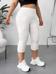 SHEIN EZwear Plus Size Women's Basic Solid Color Capri Leggings