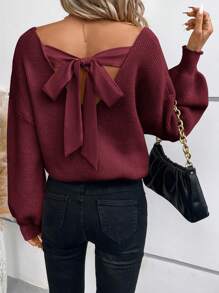 SHEIN Frenchy Jersey De Mujer Con Lazo En La Espalda - Burdeos - Ver 3