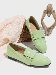 女士樂福鞋真皮平底鞋,休閒春夏日常穿著 - 綠色 - 查看 1