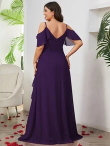 Váy phù dâu xẻ đùi xếp nếp cỡ lớn cho nữ dự tiệc cưới thanh lịch - Màu tím - Xem 2