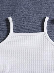 Tween Girl Fashionable Sports Knit Letter Patched Cami Top And Shorts Set