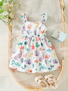 Baby Girls' Oceanic Creature Pattern Dress - Multicolor - View 1