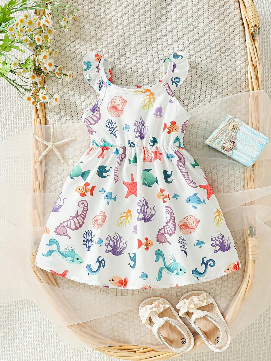 Baby Girls' Oceanic Creature Pattern Dress - Multicolor - View 1
