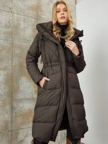 带口袋侧连帽夹棉大衣 - 深灰色 - 查看 1