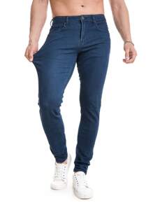 男士修身彈性牛仔褲，經典舒適 - 藏蓝色 - 查看 3