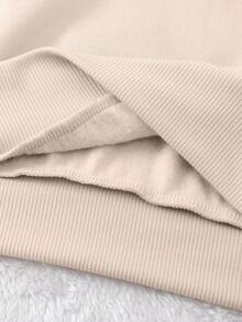 SHEIN LUNE 数码印花保暖热衬里运动衫 - 卡其色 - 查看 5