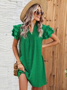 SHEIN LUNE Vestido Recto Con Mangas Con Volantes Para Mujer