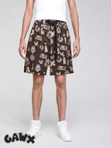 GAWX Men Allover Print Buckle Knot Waist Shorts
