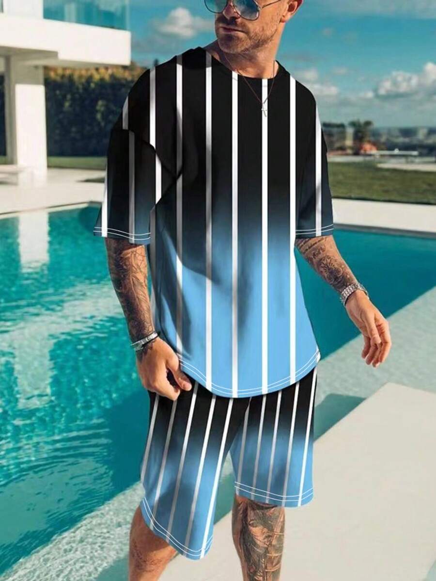 Manfinity Homme Herr Vertikal Gradient Randig Uppsättningar - Multifärgad - Visa 1