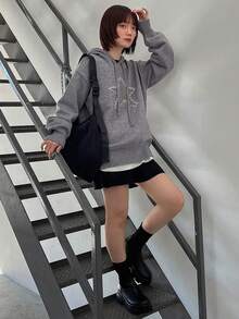 FRIFUL 拼接五角星印花連帽毛衣 - 灰色 - 查看 5