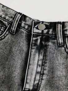 SHEIN Girlism Teen Girl Ripped Straight Leg Jeans - Light Grey - View 3