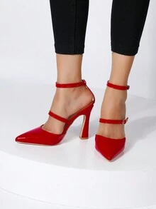 女性尖頭紅色高跟鞋，尖頭針跟和漆皮，適用於派對 - 紅色 - 查看 5
