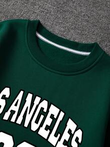 Manfinity Dauomo Men's Thermal Lined Sweatshirt With Letter Print - Dark Green - View 4