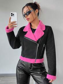 SHEIN Unity 女士色塊摩托車夾克 - 彩色 - 查看 6