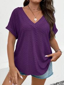 EMERY ROSE 大尺碼女款 V 領蝙蝠短袖 T 卹 - 紫色 - 查看 4