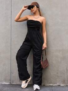 SHEIN EZwear Mono Palabra De Honor Con Cordón - Negro - Ver 4