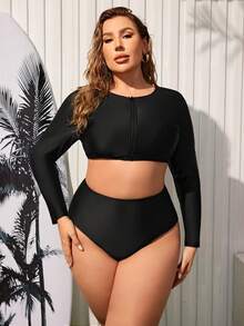 Swim SPRTY Plus Size Women'S Long Sleeve Swimsuit Set - Black - View 4