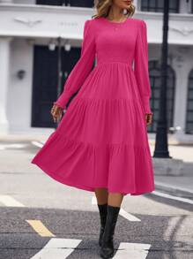 SHEIN Clasi Vestido Largo Con Mangas Largas Y Corte Transversal En La Parte Delantera - Rosa Fucsia - Ver 4