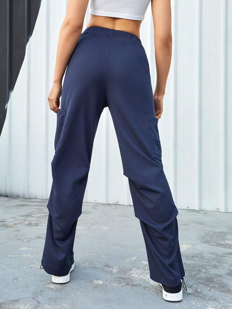 Solid Color Drawstring Waist Sports Pants