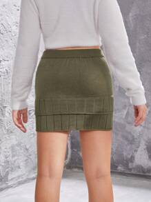 Teen Girl Layered Hem Sweater Skirt - Green - View 2