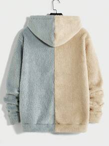 Manfinity RebelGame Men's Color Block Plush Hoodie With Embroidery Letter And Drawstring - Blue - View 2