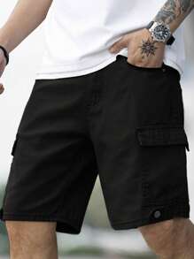 Manfinity Homme Men Cotton Flap Pocket Side Bermuda Denim Shorts Jorts - Black - View 3