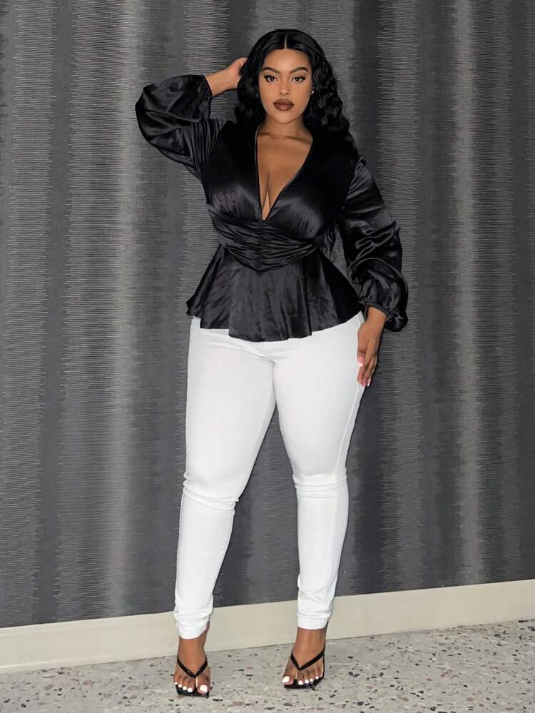 Plus Size Women's Lantern Sleeve Blouse