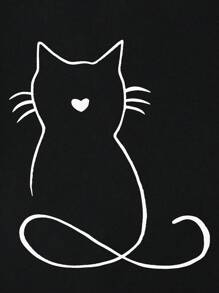 Flirla 女式加大码猫咪印花短袖夏季 T 恤 - 黑色 - 查看 3