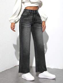 SHEIN Tall 女式直筒牛仔褲 - 灰色 - 查看 3