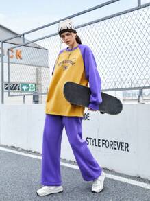Gameset SHEIN Sport Women'S Letter Print Raglan Sleeve Top And Joggers Sports Suit - Purple - View 10