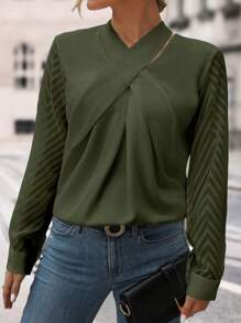 SHEIN Unity Plus Size Women's Long Sleeve Shirt - Dark Green - View 5