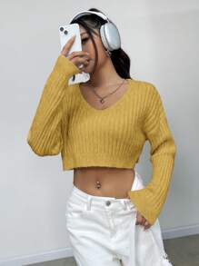 Lunelith SHEIN Lunessa Solid Color Drop-Shoulder Cropped Sweater Knit Pullover Fall Winter Outfit