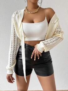 Zolique Ladies' Hollow Out Knit Cropped Cardigan With Open Front - White - View 5