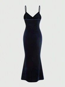 ROMWE Hippie 女士月亮和星星刺繡人魚裙搭配細肩帶連衣裙 - 藍色 - 查看 2