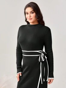 Modelyn Plus Size Women'S Elegant Slim Fit Sweater Dress - Black - View 5