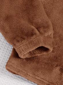 青少年針織純色雙面珊瑚絨t卹+褲子休閒家居服套裝 - 棕色 - 查看 8