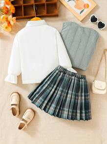 SHEIN 幼兒女孩背心、襯衫與百褶裙套裝 - 彩色 - 查看 2