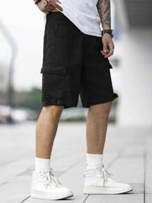 Manfinity Homme Men Cotton Flap Pocket Side Bermuda Denim Shorts Jorts - Black - View 6