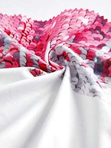 SHEIN Tween Girl Sequin Effect Drop Shoulder Fuzzy Trim Hooded Padded Coat - Multicolor - View 5