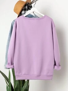 Calvaya 女款大碼蝴蝶印花圓領長袖運動衫 - 紫色 - 查看 2