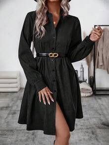 SHEIN LUNE Vestido Con Botones De Color Liso Para Mujer - Negro - Ver 6
