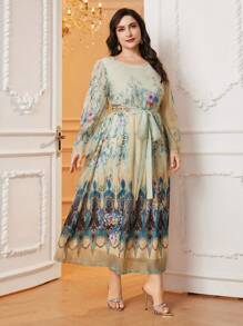 Modelyn Plus Size Floral Print Belted Dress - Multicolor - View 3