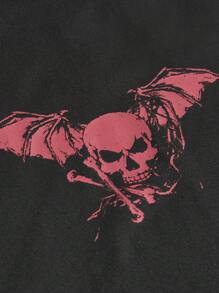 ROMWE Goth 女式哥特式骷髅图案印花修身无袖背心，适合夏季和学校穿着 - 黑色 - 查看 3