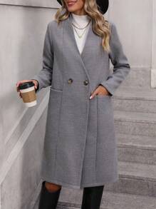 SHEIN LUNE 女式羊毛v領外套 - 淺灰色 - 查看 3