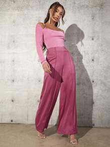 SHEIN Tall Của phụ nữ Màu thuần Rộng chân Quần - Hồng - Xem 7