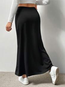 SHEIN Unity 純色人魚鱗擺裙 - 黑色 - 查看 2